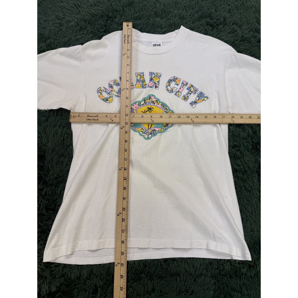 Anvil Ocean City Surf Shack Floral Graphic T-Shirt Women's Size L White Cotton - Picture 4 of 5